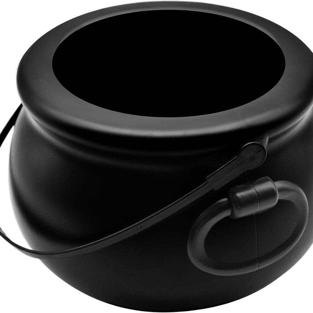 8" Plastic Black Cauldron Kettle Halloween Candy Bowl, Large Witch Cauldron Pot